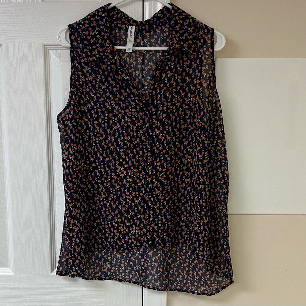 Aeropostale Sheer Floral Button Down Sleeveless Tank